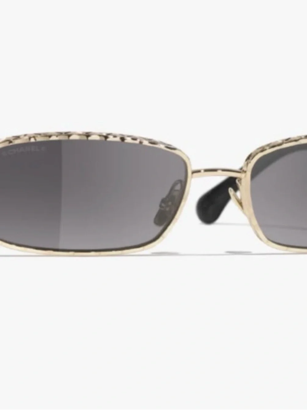 CHANEL Gold Frame Gray Lens Rectangular Sunglasses